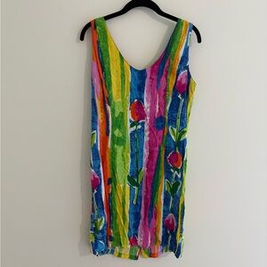 Jams World Green and Yellow Sleeveless V-Neck Mini Dress